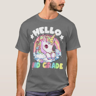 こんにちは2年生のユニコーンかわいい子の女の子バック Tシャツ