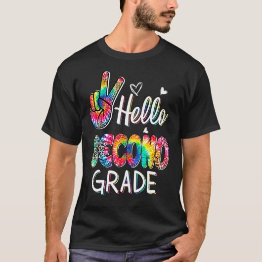こんにちは2年生の絞り染めヒョウのグラフィックに戻る Tシャツ (正面)