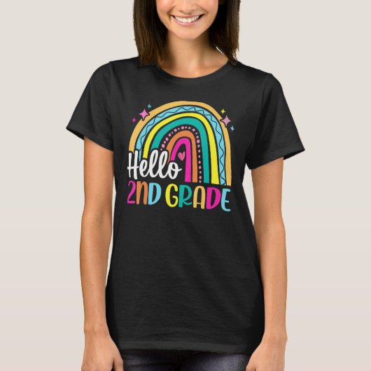 こんにちは2年生レインボー先生女の子のためのFi Tシャツ (正面)