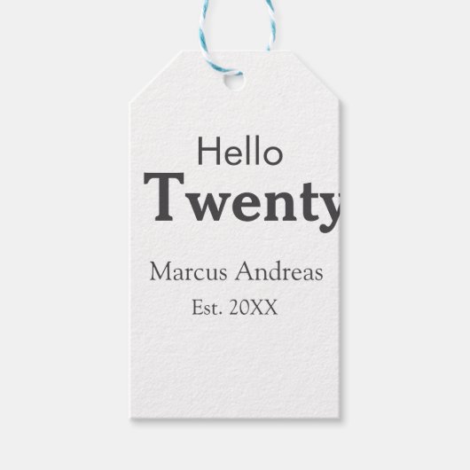 こんにちは20歳の誕生日の追加の名前のest。年の最小値の追加 ギフトタグ (正面)