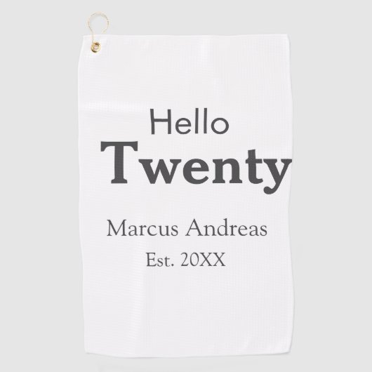 こんにちは20歳の誕生日の追加の名前のest。年の最小値の追加 ゴルフタオル (正面)