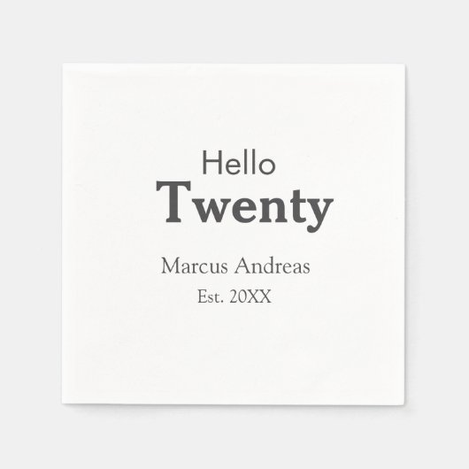 こんにちは20歳の誕生日の追加の名前のest。年の最小値の追加 スタンダードカクテルナプキン (正面)
