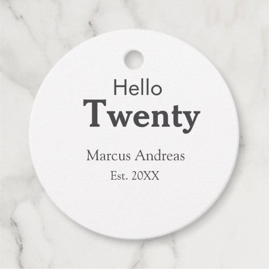 こんにちは20歳の誕生日の追加の名前のest。年の最小値の追加 フェイバータグ (正面)