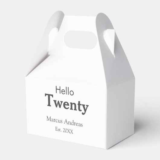 こんにちは20歳の誕生日の追加の名前のest。年の最小値の追加 フェイバーボックス (正面サイド)