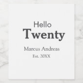 こんにちは20歳の誕生日の追加の名前のest。年の最小値の追加 ワインラベル (シングルラベル)