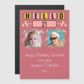 こんにちは21誕生日2フォトピンク磁気カード マグネット招待状 (正面/裏面)