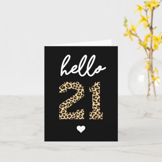 こんにちは21 | かわいい21歳の誕生日チーター柄 カード (黄色い花)