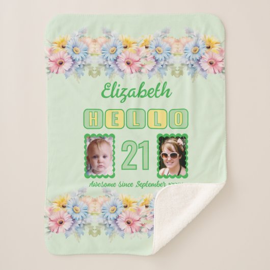 こんにちは21 2写真名日付花が緑 シェルパブランケット (正面)