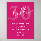 こんにちは30はっきりしたタイポグラフィホットピンク誕生日へようこそ ポスター (正面)