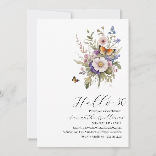 こんにちは30シンプル歳の大人30歳の誕生日の招待 招待状 (正面)
