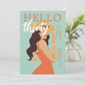 こんにちは30レトロポスターヴィンテージピンク30th誕生日 招待状 (スタンド正面)