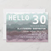 こんにちは30歳の誕生日グラデーションティール（緑がかった色）紫の白 招待状 (正面)