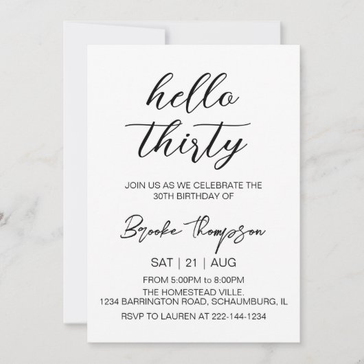 こんにちは30歳の誕生日パーティー 招待状 (正面)