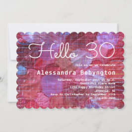 こんにちは30誕生祝い赤ピンクガーリー白 招待状