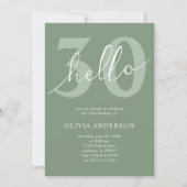 こんにちは30 | モダンSage Green 30th Birthday Photo 招待状 (正面)