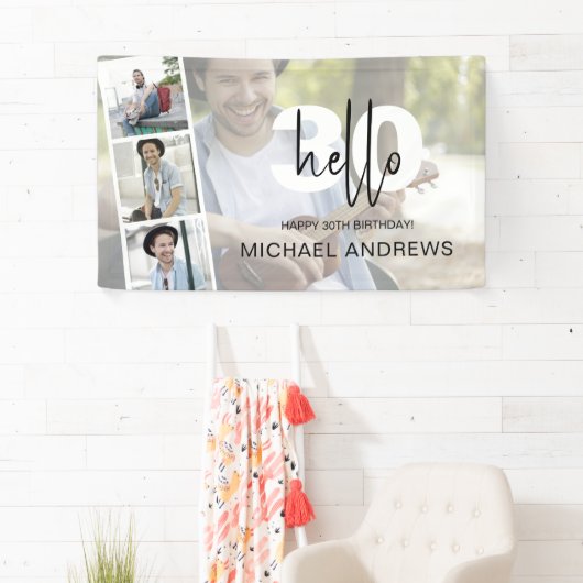 こんにちは30 |ユニセックス | |フォトコラージュ |誕生日パーティー 横断幕 (インサイチュ)