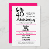 こんにちは40 - 40thバースデーモダンピンク&ブラックパーティー 招待状 (正面/裏面)