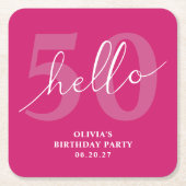 こんにちは50 | ホッはっきりしたトピンク50誕生日カスタム スクエアペーパーコースター (正面)