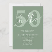 こんにちは50 | ミニマルSage Green 50th Birthdayパーティー 招待状 (正面)