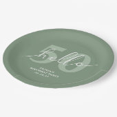 こんにちは50 | モダンシンプルサージグリーン50誕生日 ペーパープレート (アングル)