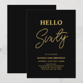 こんにちは60歳 |金ゴールドとブラック60th誕生日パーティー 招待状 (正面/裏面)