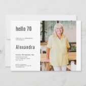 こんにちは70 現代のカスタム写真 70歳の誕生日パーティー 招待状 (正面)