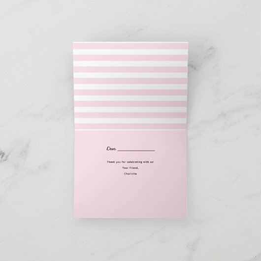 こんにちは かわいいアニメ ピンクのリボン ありがとう サンキューカード (内部)