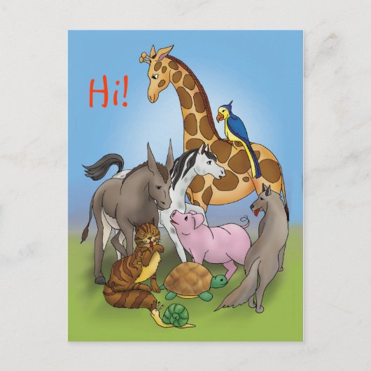 こんにちは！ |かわいい動物 ポストカード (正面)