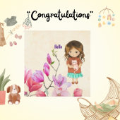 こんにちは、かわいい女の子と猫カード