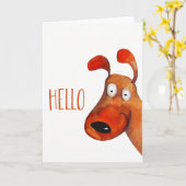 「こんにちは」かわいい犬の水色空白の内側 カード (黄色い花)