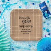 こんにちは かわいい 女の子らしい ブラウン ギンガム ベイビー シャワー ペーパープレート (パーティー)