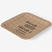 こんにちは かわいい 女の子らしい ブラウン ギンガム ベイビー シャワー ペーパープレート (傾斜あり)