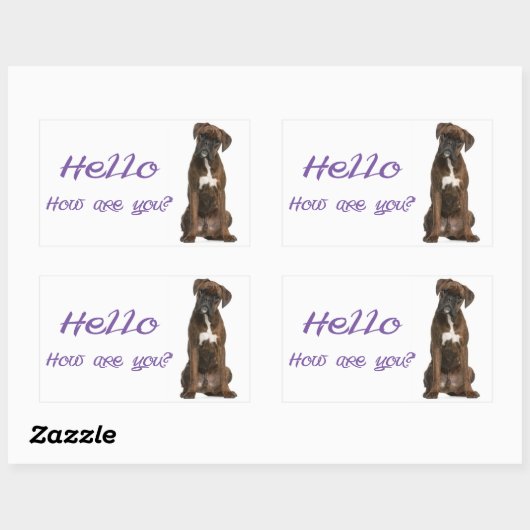 こんにちは/こんにちはボクサー犬あいさつステッカー 長方形シール (シート)