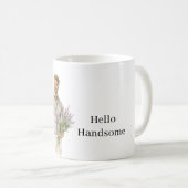 こんにちは イケメンさん ラベンダー 花 コーヒーマグカップ (正面右)