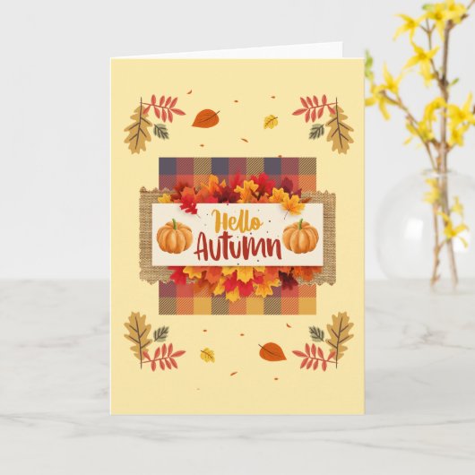 こんにちは オータムリーフとプレイドのグリーティングカード カード (黄色い花)