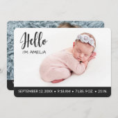 こんにちは オーバーレイ 赤ちゃん 女の子 フォト モダン ダークグレー 案内状 (正面/裏面)