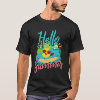 こんにちは サマー かわいい女の子 ビーチの雰囲気 Tシャツ