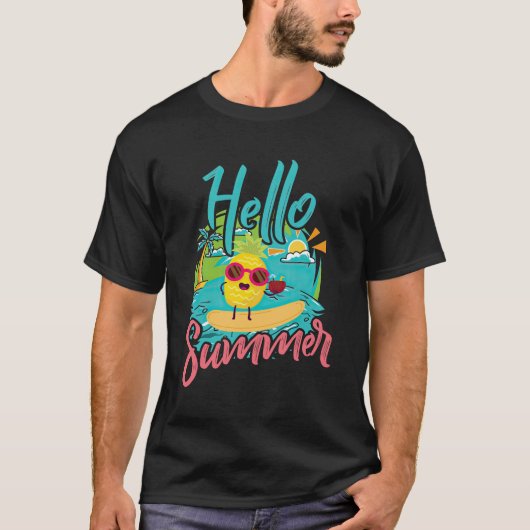 こんにちは サマー かわいい女の子 ビーチの雰囲気 Tシャツ (正面)