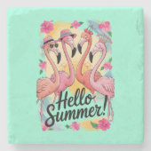 こんにちは サマー かわいい フラミンゴ ビーチ バケーション トロピカル ストーンコースター (正面)