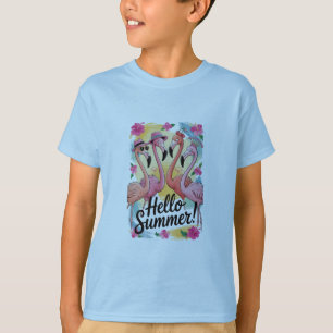 こんにちは サマー かわいい フラミンゴ ビーチ バケーション トロピカル Tシャツ