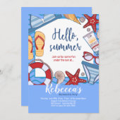こんにちは サマー ビーチ パーティー 招待状 (正面/裏面)