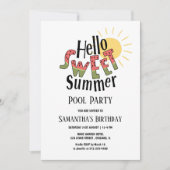 こんにちは スイート サマー ウォーターメロン プールパーティー バースデー 招待状 (正面)