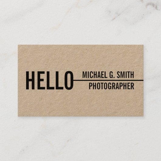 "こんにちは"スタイリッシュでモダンな最小主義のクラフト紙 名刺 (正面)