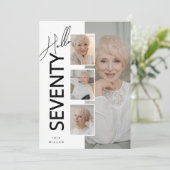 こんにちは セブンティ 現代の写真コラージュ 70歳の誕生日 招待状 (スタンド正面)
