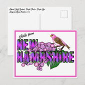 こんにちは ニューハンプシャーから 紫のフィンチとライラックを添えて ポストカード (正面/裏面)