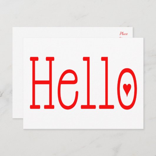 こんにちは/ハイ赤いハートとホワイトラブ ポストカード (正面/裏面)