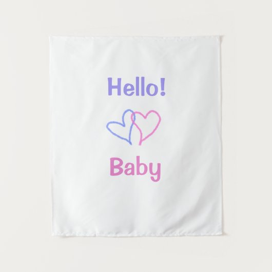 こんにちは、ベイビーピンクパープルハートネームウォーターカラーボホ タペストリー (正面)