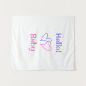 こんにちは、ベイビーピンクパープルハートネームウォーターカラーボホ タペストリー (正面(横))