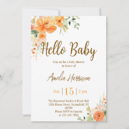こんにちは、ベイビー！エレガントなフラワーベビーシャワー招待状 招待状
