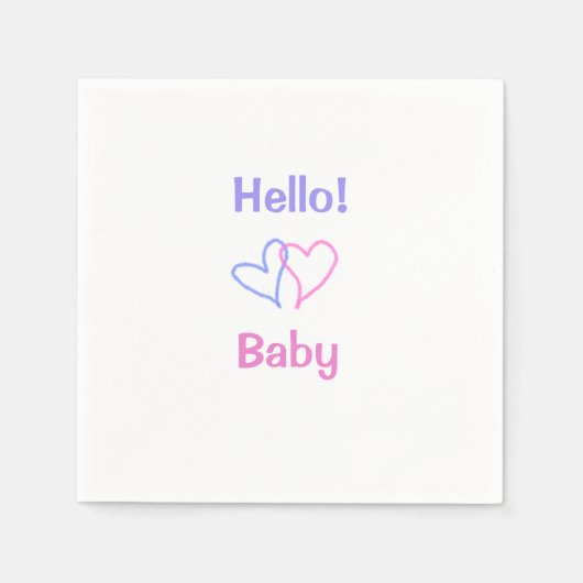こんにちは ベイビー ピンク パープル ハート ネーム ウォーターカラー ボーホー スタンダードカクテルナプキン (正面)